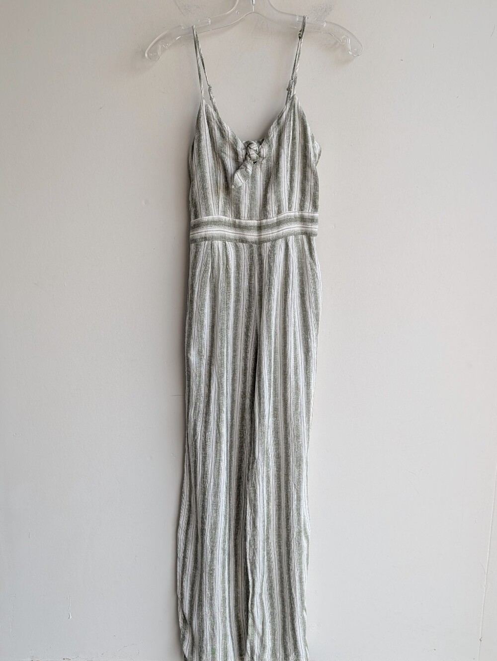 Monteau Linen Sleeveless Striped Jumpsuit - Green and White - Picture 2 of 8